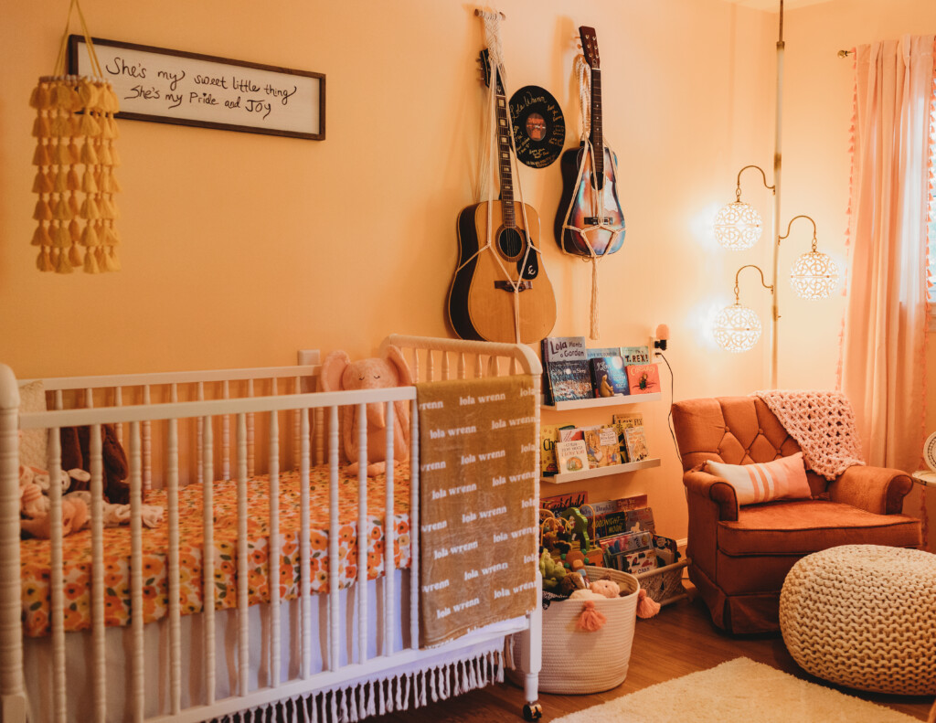 At home newborn photos. Eclectic nursery decor with vintage charm. Brooke Grogan Photography.